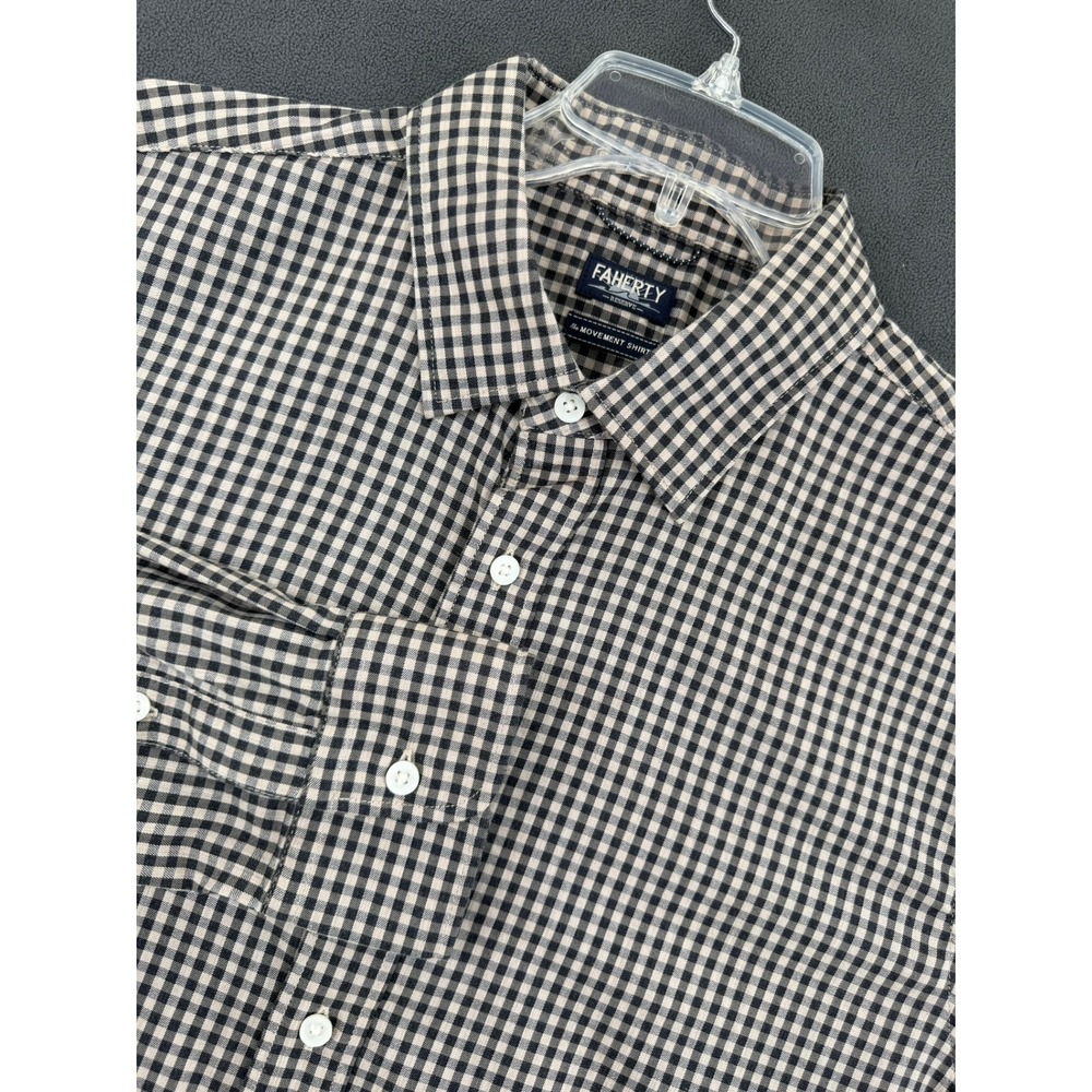 Faherty Reserve The Movement Shirt Mens XL Navy Gingham Check Stretch ButtonDown